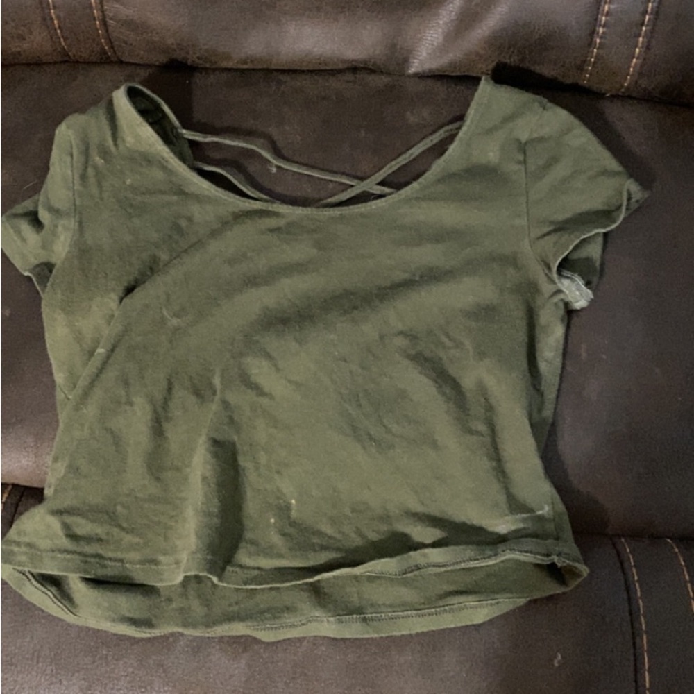 Forest green cropped top with cross cross back, size M